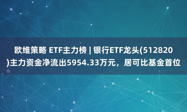 欧维策略 ETF主力榜 | 银行ETF龙头(512820)主力资金净流出5954.33万元,居可比基金首位