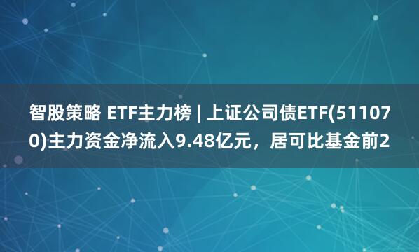 智股策略 ETF主力榜 | 上证公司债ETF(511070)主力资金净流入9.48亿元，居可比基金前2